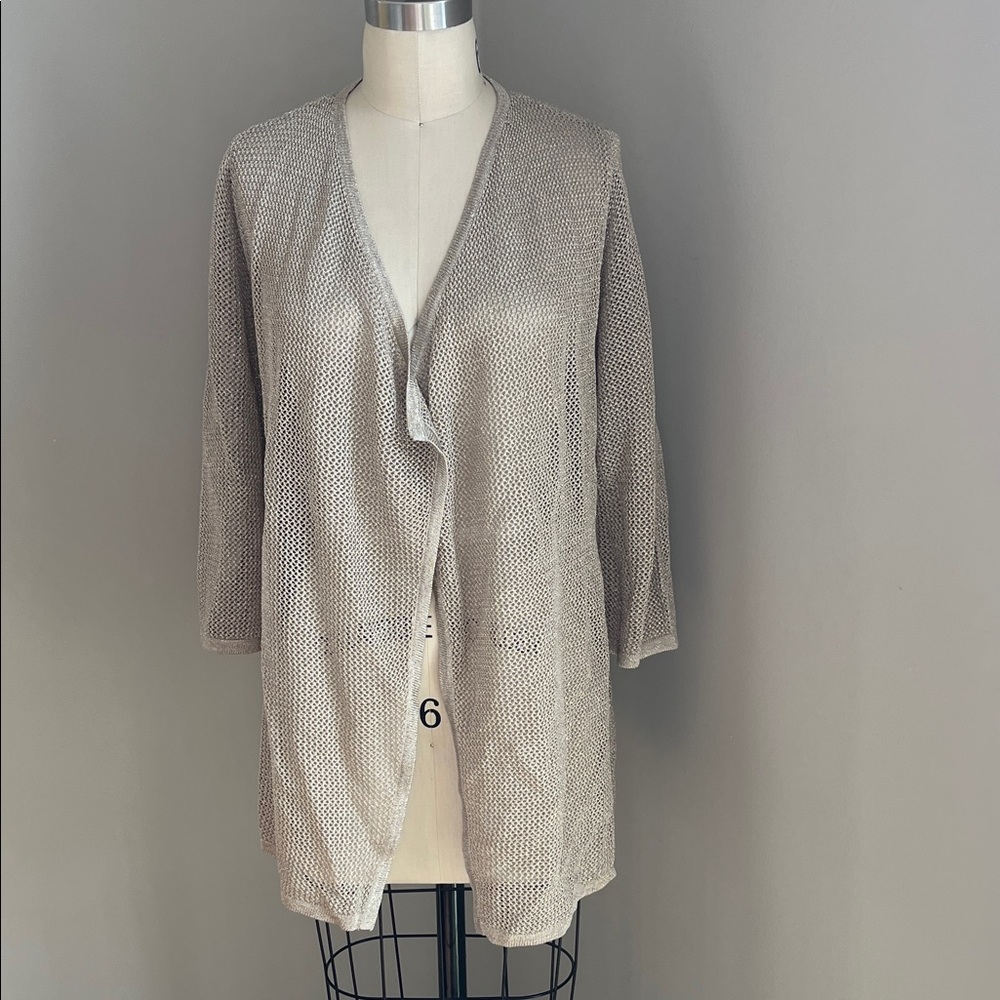 CHICO’S gold Travelers Collection Jules gold lurex cardigan jacket size 1 or M 8